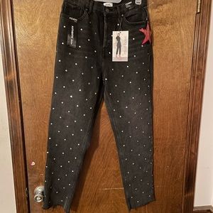 Black rhinestone jeans size 5/27 straight high rise New w Tags